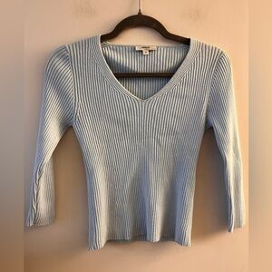 AGOLDE Light Blue Ribbed V-Neck Sweater - Medium